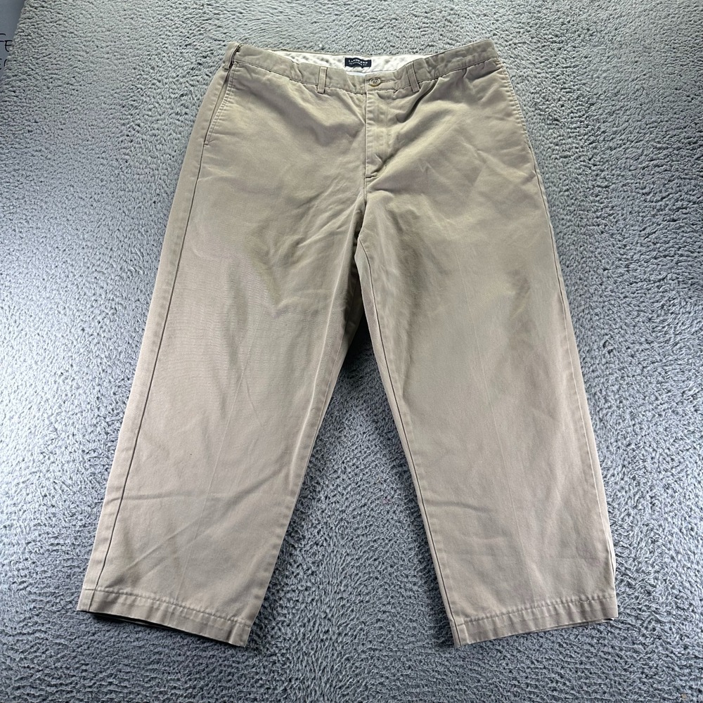 Lands' End Pant Mens 36x25 Beige‎ Cotton Chino Straight Preppy Business Office